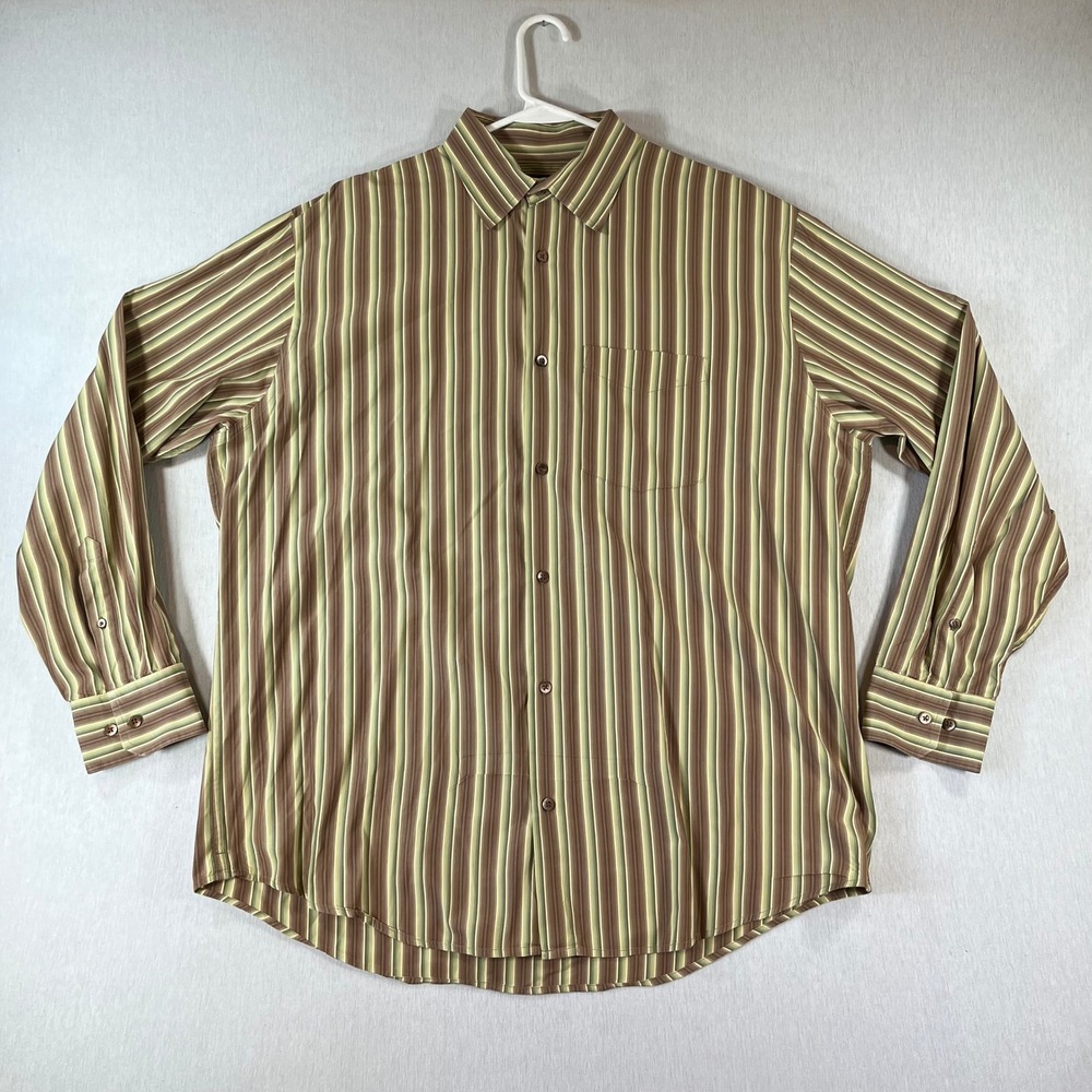 Banana Republic Shirt Mens XL Long Sleeve Button Down Striped Brown Green Cotton
